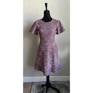 ANN TAYLOR LOFT Pink Short Sleeve Tweed Knee Length Dress Size 0